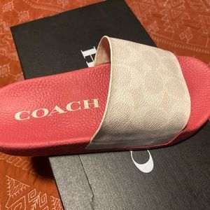 Pink and white COACH slides NIB